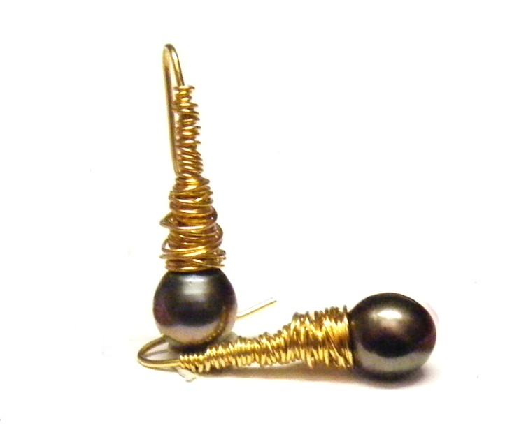 Black AAA Drop Pearls with Vermeil Wire